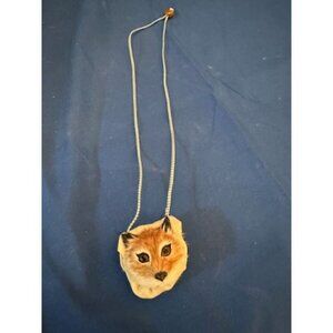 Indian Leather Fox Necklace Sachel with metal chain